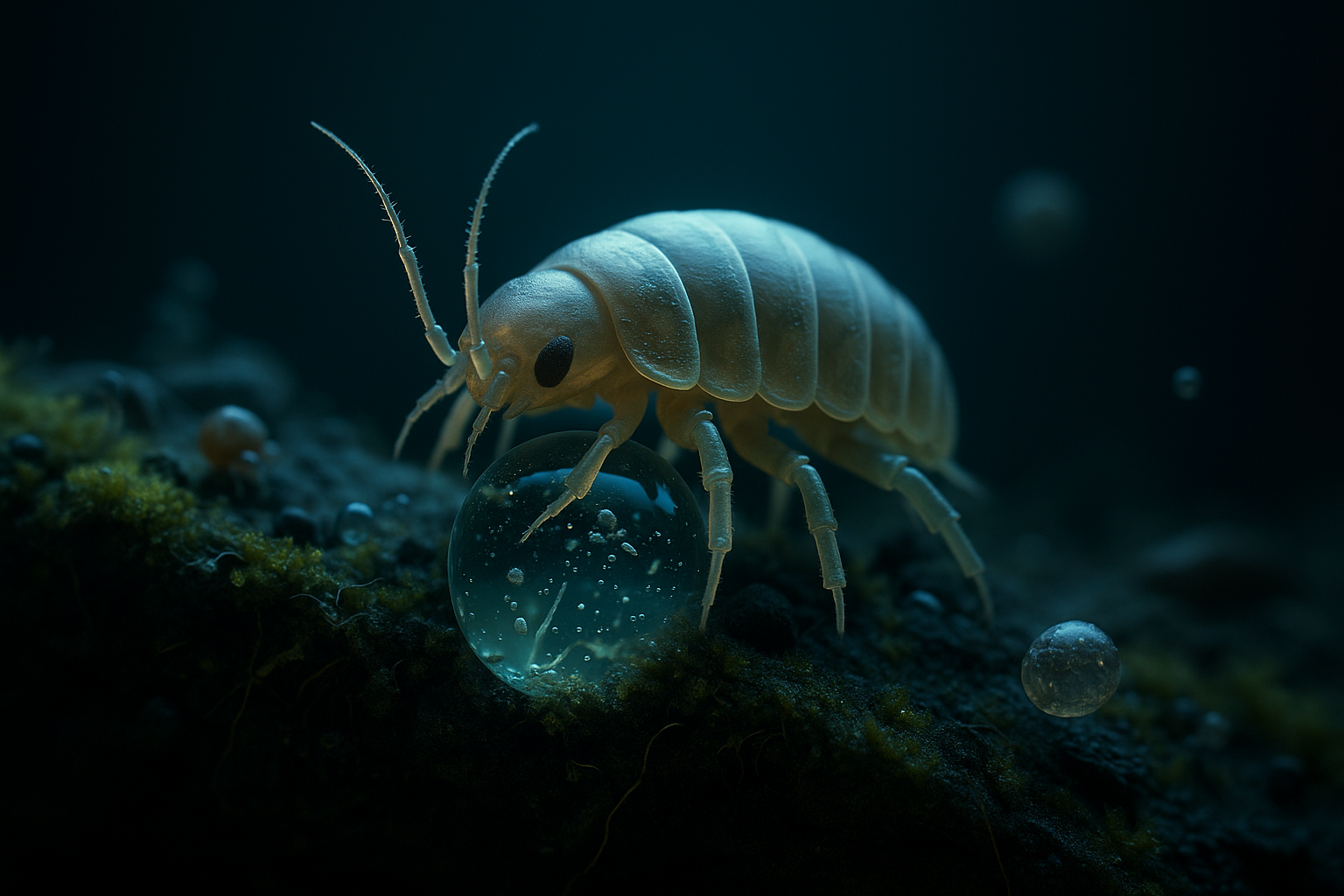 Vo vode: filtrácia častíc drobnými článkonožcami.